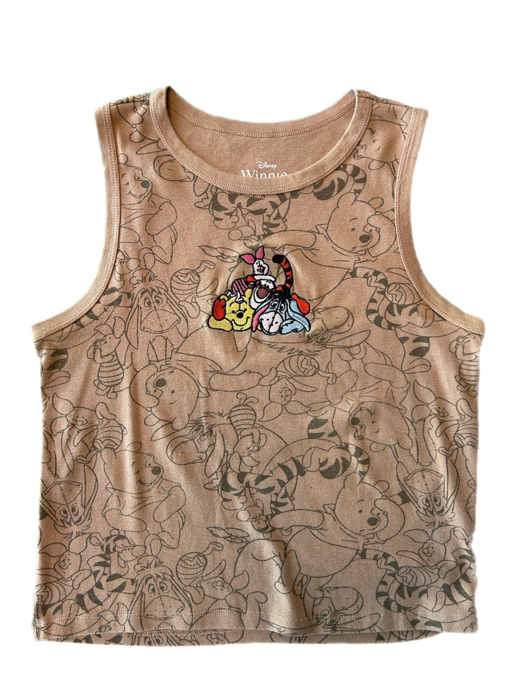 Womens Disney Tan Winnie the Pooh Tank with Colorful Character Patch